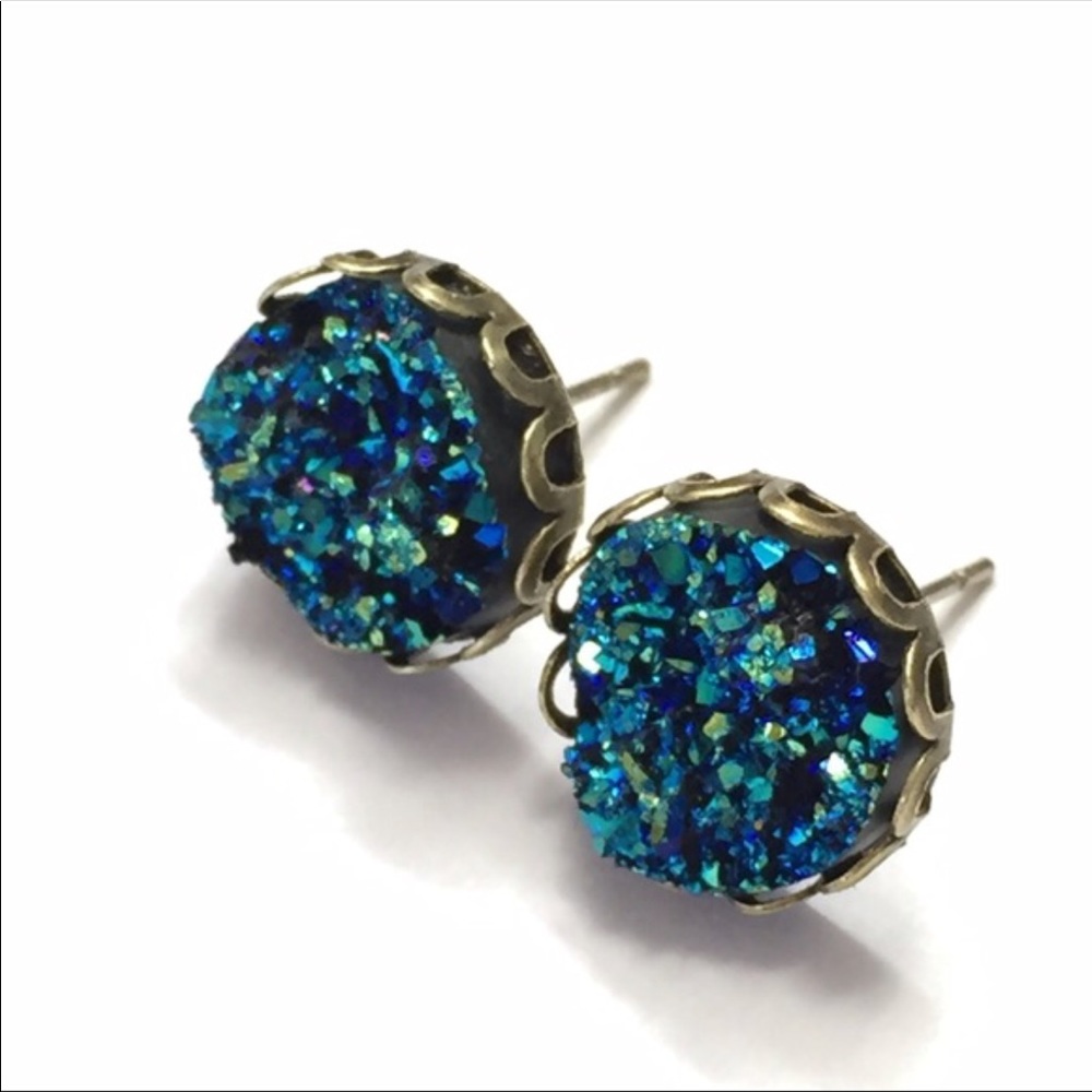 Ocean Blue Druzy Style Earrings